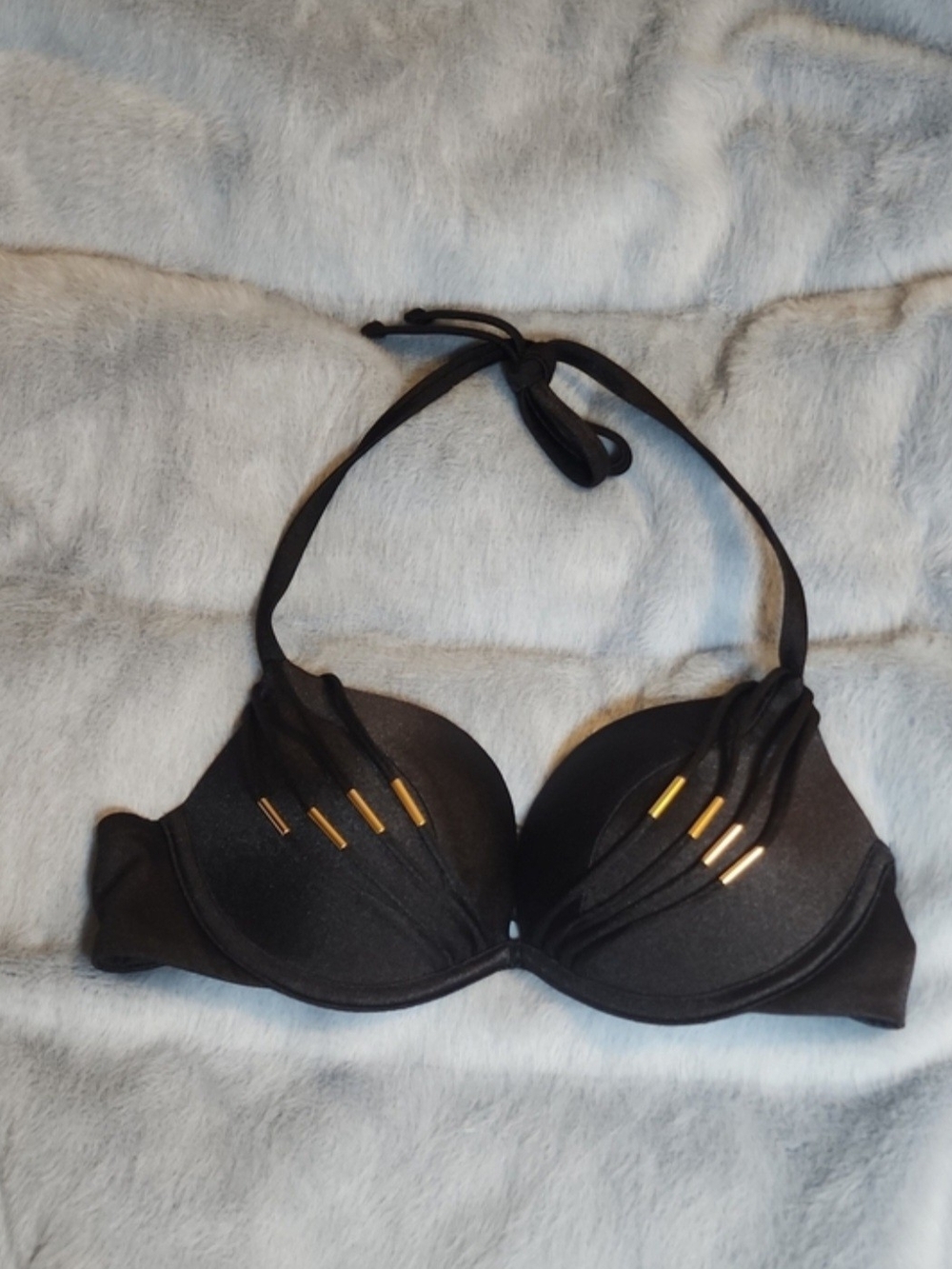 Victoria's Secret Archives Swim Black Halter Push-Up Bikini Size 32C NWT